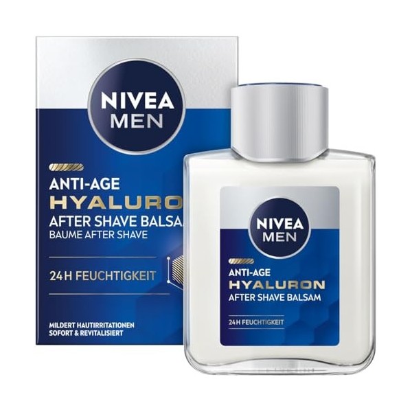 NIVEA MEN Baume après-rasage anti-âge à lacide hyaluronique rafraîchissant avec de lacide hyaluronique pour une hydratation