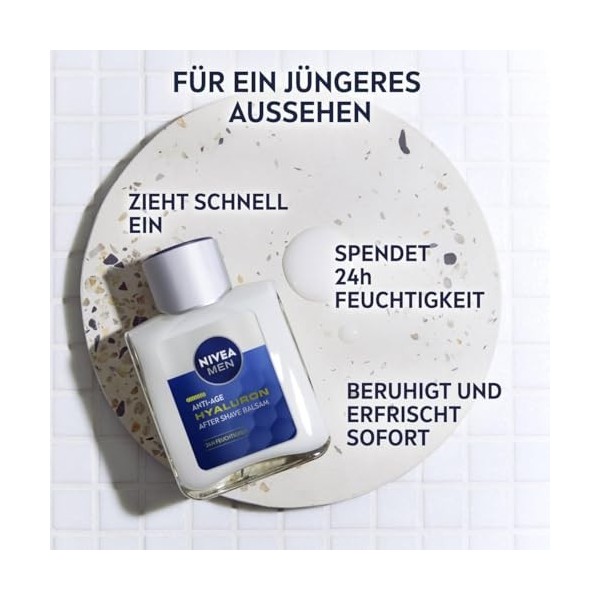 NIVEA MEN Baume après-rasage anti-âge à lacide hyaluronique rafraîchissant avec de lacide hyaluronique pour une hydratation