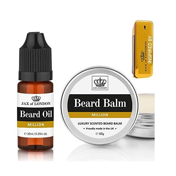 Jax of London Huile et baume à barbe Million Beard pour homme, Comb0 60 g de baume à barbe et 10 ml dhuile à barbe, hydratan