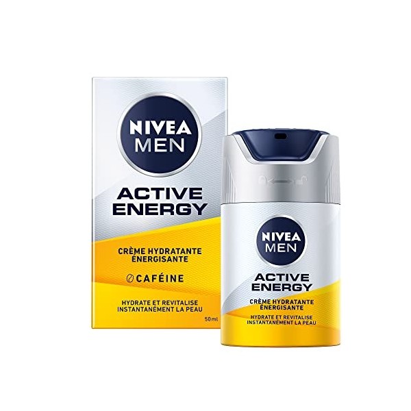 NIVEA MEN Active Energy Crème Visage Énergisante 1 x 50 ml , Crème Hydratante non grasse pour homme, Soin Visage enrichi en 