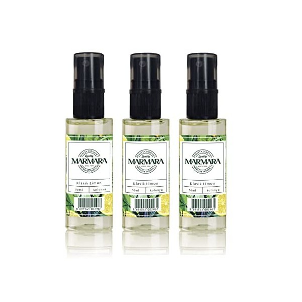 MARMARA Kolonya Citron 3x50ml Vaporisateur mini bouteilles dalcool | Eau Parfumée Turc | après rasage |Eau de Cologne| Limon