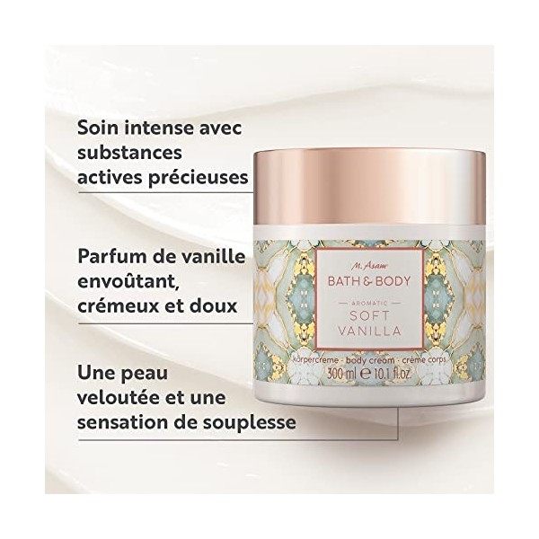 M. Asam BATH & BODY SOFT VANILLA Crème corps vanille 300 ml – Aux huiles précieuses et hydrate et protège la peau, parfum g