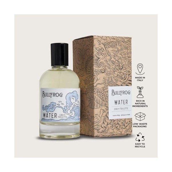 Bullfrog Eau de Toilette Elements: Water 100ml - Notes de gingembre, poivre vert, cardamome, sauge, basilic noir, patchouli, 