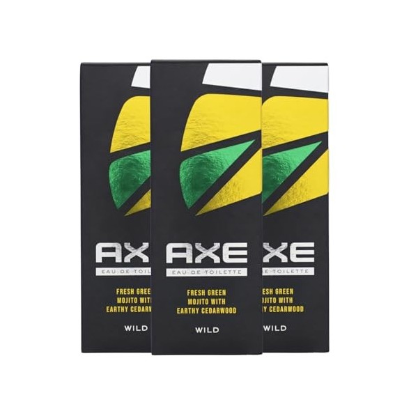 Axe Wild Lot de 3 eaux de toilette pour homme Vert Mojito et bois de cèdre 100 ml