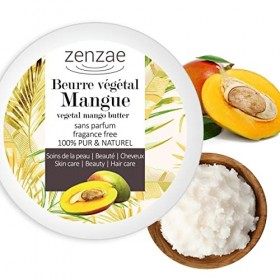 Beurre de mangue Zenzae - Beurre 100% végétal et naturel - Pur - Sans parfum -100ml