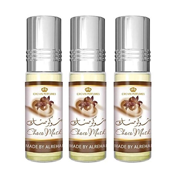 LOT DE 3 MUSCS PARFUMS CHOCO MUSK DE AL REHAB - 6ML NOTES: Vanilla, Chaud, Chocolat, Sucré,