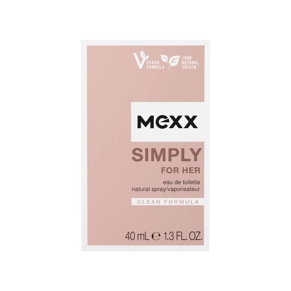 Mexx Simply for Her Eau de toilette fraîche et élégante pour femme Formule naturelle végétalienne Flacon en verre 40 ml