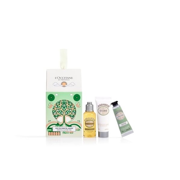 LOCCITANE - Coffret de Noël Maisonnette Amande - Huile de Douche, Concentré de Lait Corps et Crème Mains - Fabriqué en Franc