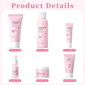 Coffret de soins 6 pièces Sakura, Coffret de soins du visage Sakura, Coffret de soins pour la peau Cherry Blossom, Hydratant 