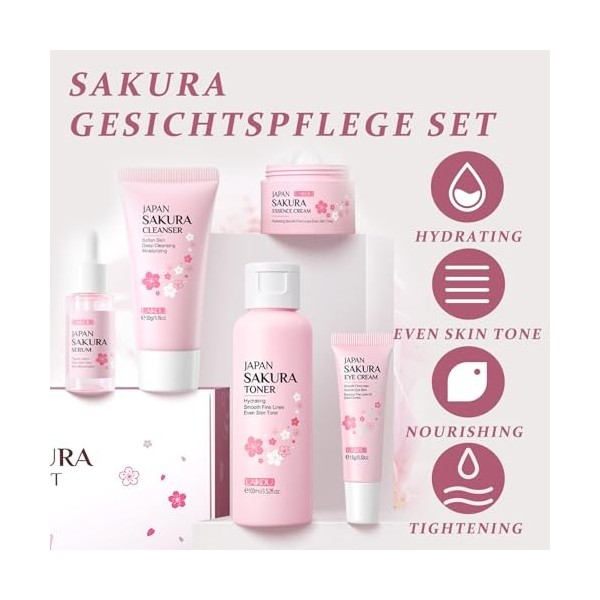 Sakura Ensemble De Soins De La Peau,Coffret Cadeau Femme Soins pour le Visage,Kit de Soins de Peau Hydratants,Coffret Cadeau 