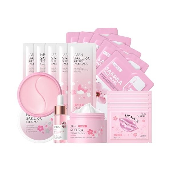 LAIKOU Sakura Ensemble de Soins de la Peau, Coffrets Cadeau de Soins pour la Peau, Soins Visage Adolescente, avce Masque Nett...