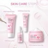 LAIKOU Sakura Ensemble de Soins du Visage, Coffret Cadeau Femme Produit de Beauté, 4 Pièces Nettoyant Visage, Contour Yeux, S