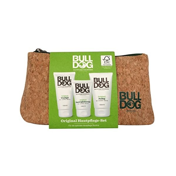 BULLDOG - Coffret cadeau de soin de la peau pour homme, crème hydratante + gel nettoyant + gommage + trousse de toilette