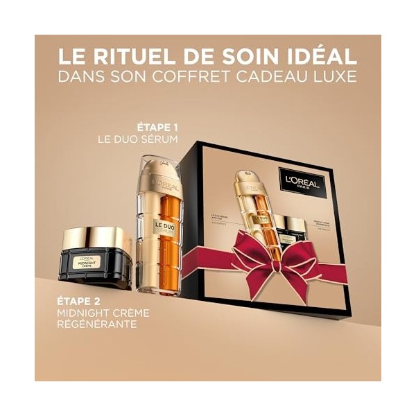 LOréal Paris - Coffret Luxe Anti-Age - Midnight Crème - Soin Visage Anti-Rides, Fermeté, Confort - Tous Types de Peaux - 50 