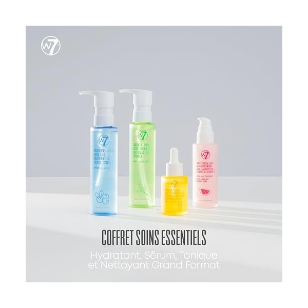 W7 Coffret Cadeau Skin Refresh Essential - Routine quotidienne en 4 étapes - Crème Hydratante, Gel Nettoyant, Tonique et Séru