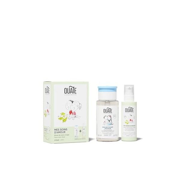 OUATE - Coffret Découverte Soin Visage BIO - Mes soins damour - 7-8 Ans - 1 Soin Hydratant 50 ml + 1 Nettoyant Visage 150 ml