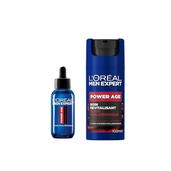 LOréal Men Expert - Coffret Routine Anti-Âge pour Homme - Soin Hydratant + Soin Yeux + Déodorant Bille - À lAcide Hyaluroni
