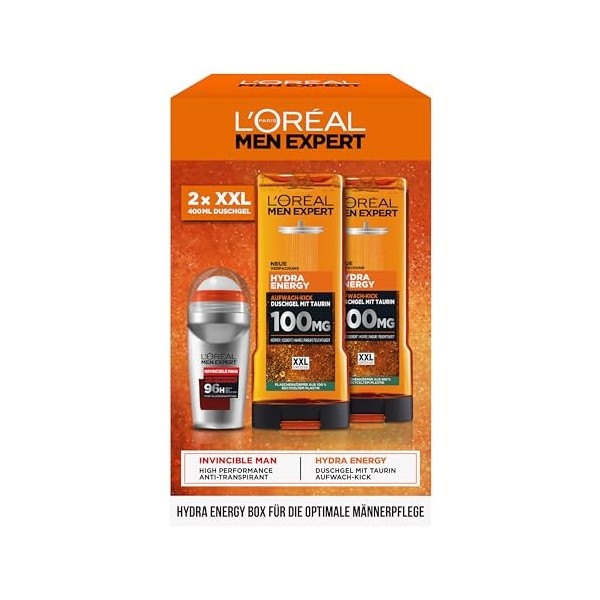 LOréal Men Expert Kit de soin pour homme avec gel douche XXL et déodorant roll-on, cadeau pour homme, avec gel douche et déo