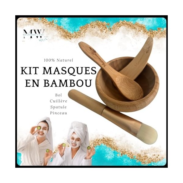 Bol masque cuillère spatule en bambou Pinceau gant toilette loofah cadeau soins visage peau luffa…Kit coffret masques Lindis