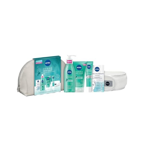 NIVEA Trousse Derma Skin Clear 1 x 1 pce , Trousse de toilette garnie contenant 4 soins visage anti-imperfections et 1 acces