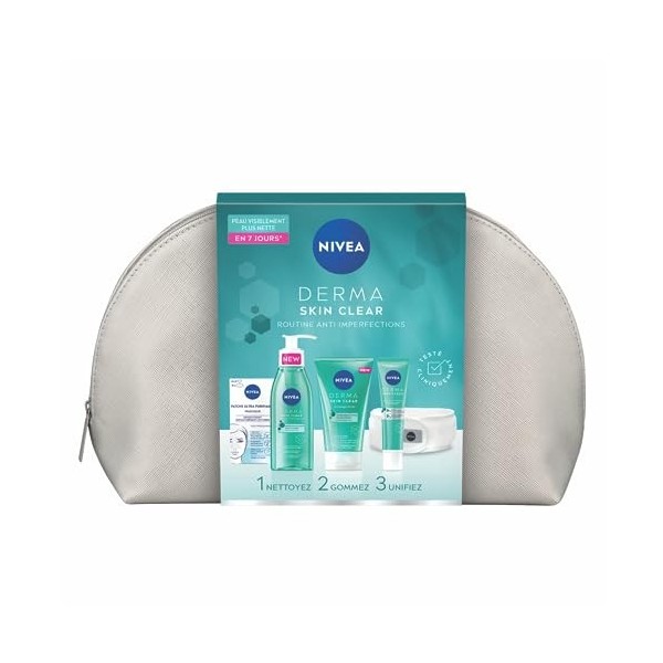 NIVEA Trousse Derma Skin Clear 1 x 1 pce , Trousse de toilette garnie contenant 4 soins visage anti-imperfections et 1 acces