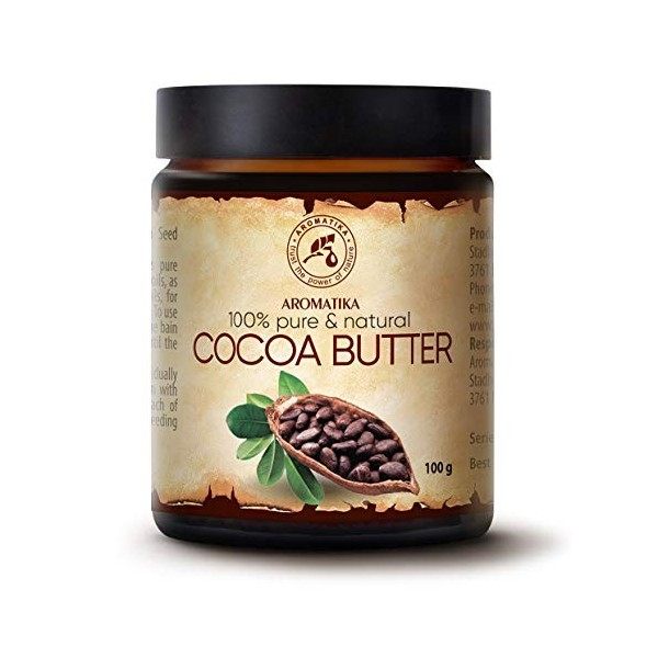 Beurre de Cacao 100g - 100% Pur et Naturel - Non Raffiné - Meilleur pour Peau - Cheveux - Visage - Corps - Anti Rides - Idéal