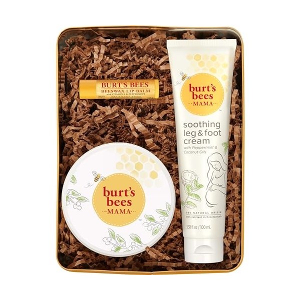 Burts Bees Mama Bee Coffret cadeau avec tin, 3 produits de soin de la peau pour la peau – Crème pour les jambes et les pieds,