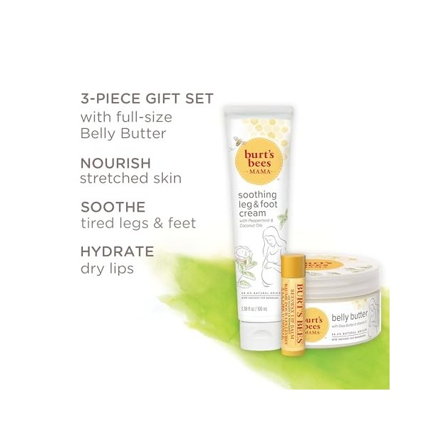 Burts Bees Mama Bee Coffret cadeau avec tin, 3 produits de soin de la peau pour la peau – Crème pour les jambes et les pieds,