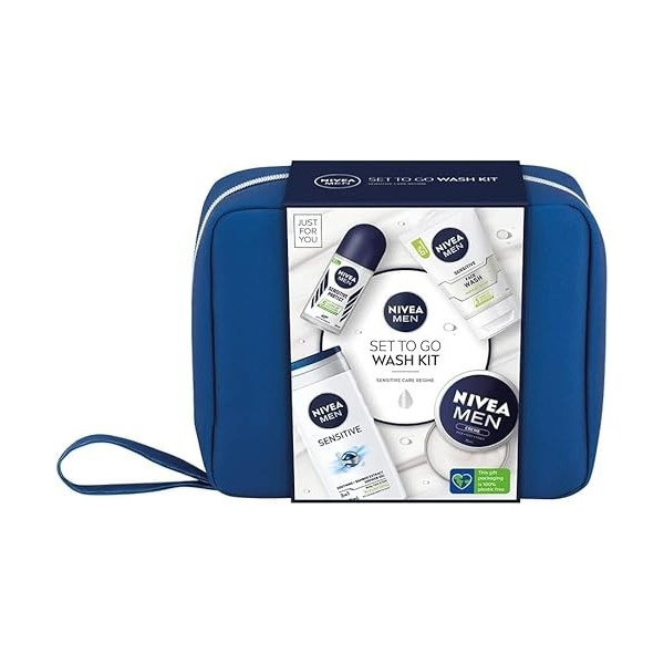 NIVEA MEN Feeling Set To Go Sensitive Care Kit cadeau comprenant un nettoyant pour le visage, un gel douche, un anti-transpir