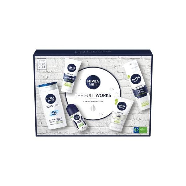 NIVEA MEN The Full Works Coffret cadeau 5 pièces pour homme comprenant un gel douche, un nettoyant pour le visage, une crèm