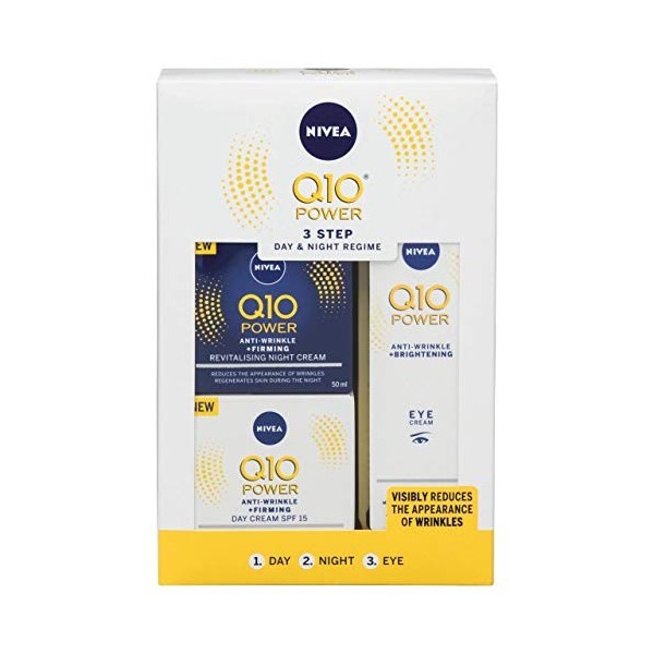 NIVEA Q10 Power Regime Coffret cadeau anti-rides avec 3 produits NIVEA Power Products, cadeau jour et nuit pour femme, cadeau