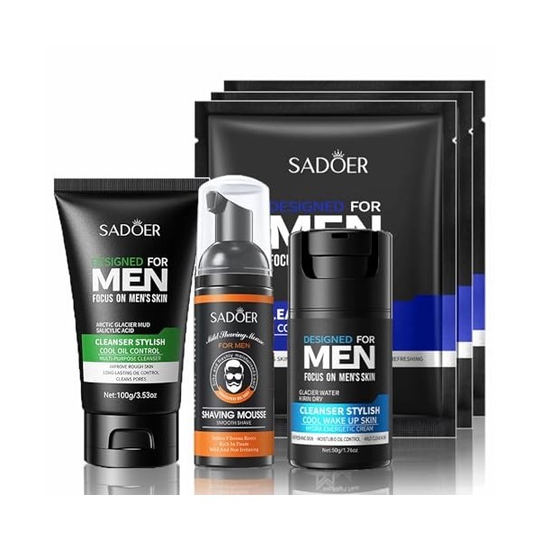 mercham Ensemble de soins de la peau pour homme, coffret cadeau comprenant un nettoyant visage pour homme, une mousse à raser