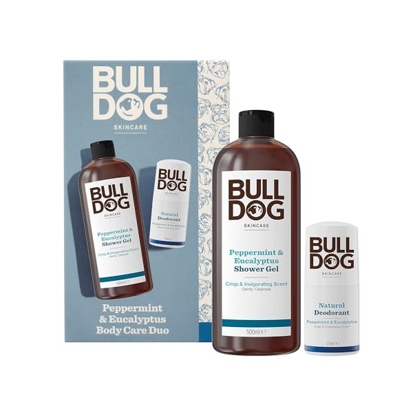 Bulldog Soins de la peau | Coffret cadeau pour homme | Duo de soins du corps menthe poivrée et eucalyptus