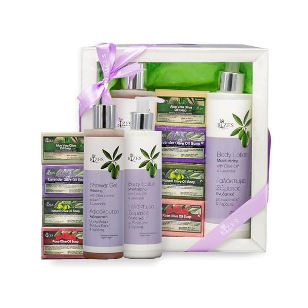 Rizes Crete Beauty Coffret cadeau Crète : lotion corporelle et gel douche à laloe vera et à lhuile dolive + serviette et é