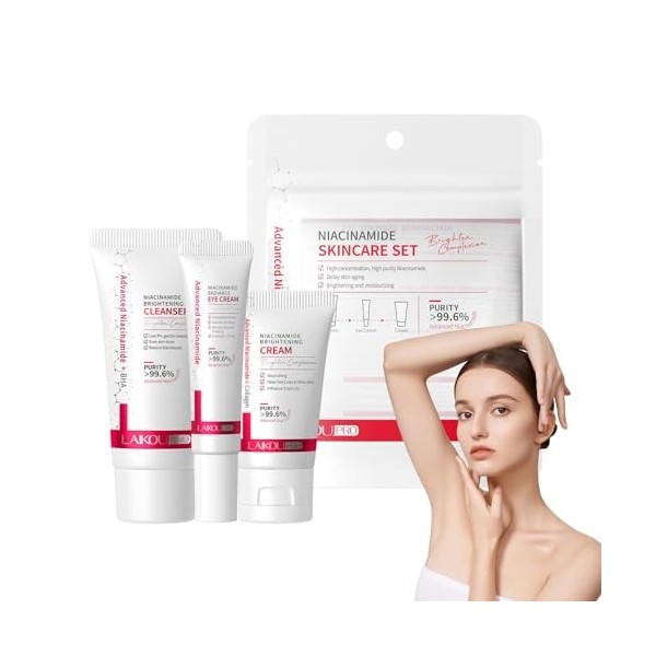 HXLYBD Ensemble de voyage quotidien pour soins de la peau avec niacinamide, nettoyant + crème pour les yeux + crème pour le v