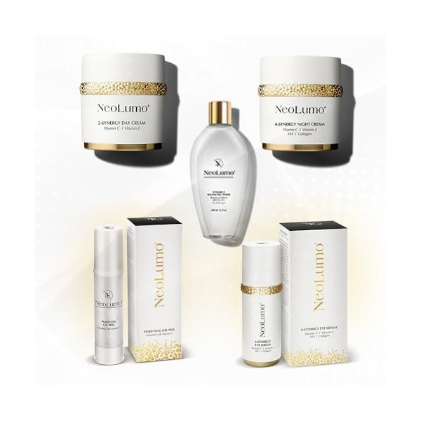 NeoLumo Loyality Kit de soin complet avec toner équilibré à la vitamine C, peel gel purifiant, crème de jour Synergy, crème d