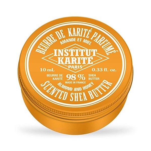 Institut Karité Paris – 98% Pur Beurre de Karité parfum Amande et Miel 10ml – Produit naturel pour cheveux, corps et visage –