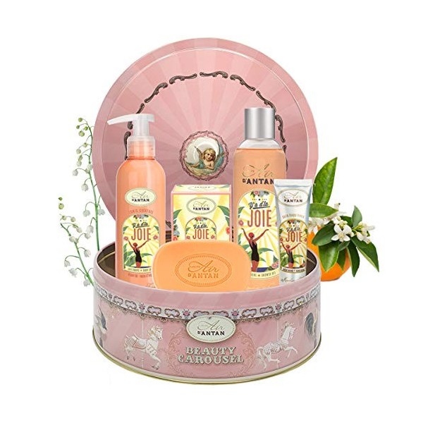 Coffret Cadeau Femme Soin 1 Gel Douche 250ml, 1 Creme Main 25ml, 1 savon 100g, 1 Lait Corps/Parfum Fleur Oranger, Muguet, Ros