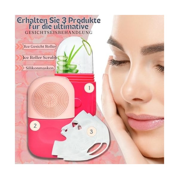 Tiktok Kit de rouleau à glace pour le visage avec brosse de nettoyage pour le visage, masque en silicone, pour nettoyer le vi