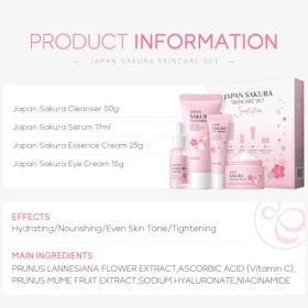 Sakura Coffret cadeau de soins de la peau pour adolescentes, 4 pièces avec nettoyant, sérum, crème pour le visage, crème pour