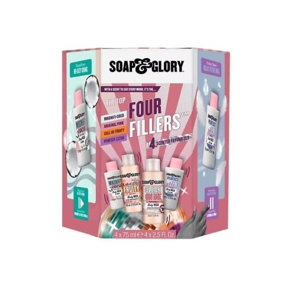 Soap & Glory - Coffret cadeau The Top Four Fillers - Boîte de 4 x 75 ml de gel douche et lait de bain - Magnifique coffret ca