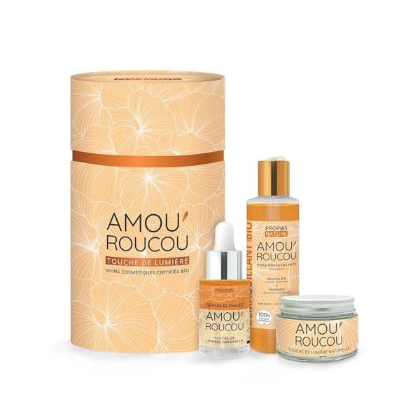 Coffret AmouRoucou - 3 soins Bio au Roucou pour léclat de la peau - Crème visage, sérum, huile démaquillante - ProposNatur