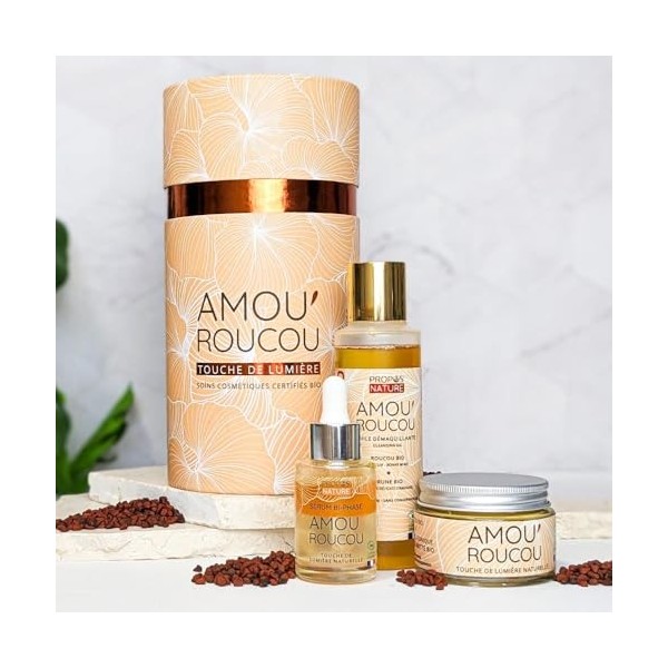 Coffret AmouRoucou - 3 soins Bio au Roucou pour léclat de la peau - Crème visage, sérum, huile démaquillante - ProposNatur