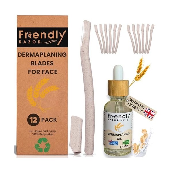 Dermaplaning Kit – Ensemble dhuile et rasoir Dermaplaning – Kit de démarrage complet pour débutants – Rasoir Dermaplane Pai