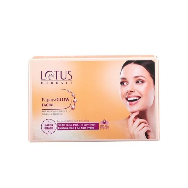 Lotus Herbals PapayaGlow Kit visage avec masque exfoliant, formule 4 en 1 pour tous les types de peau, réduit la pigmentation