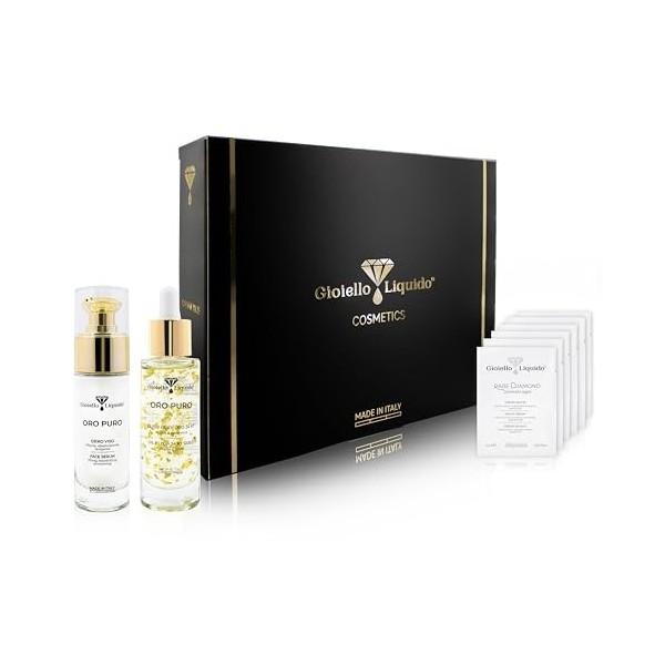 Coffret cadeau Golden GLOW – 1 sérum visage avec or colloïdal et PVP K30 + 1 huile pour visage anti-taches avec or 24 ct et 7