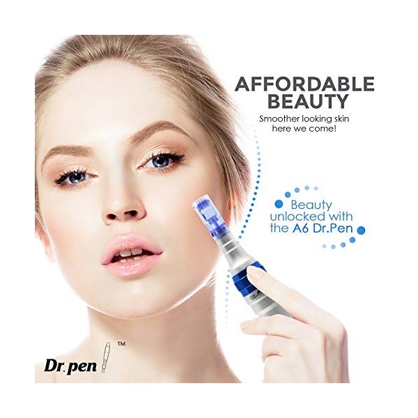 Dr. Pen Ultima A6 Kit de soins de la peau électrique sans fil professionnel avec 8 cartouches – Quatre 12 broches, quatre 36 