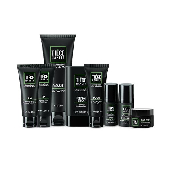 Tiege Hanley Ensemble de soins de la peau pour homme niveau 5 – Ensemble de soins de la peau pour homme comprenant un netto