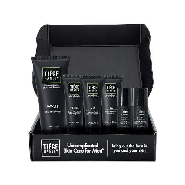 Tiege Hanley Ensemble de soins de la peau pour homme niveau 5 – Ensemble de soins de la peau pour homme comprenant un netto C...
