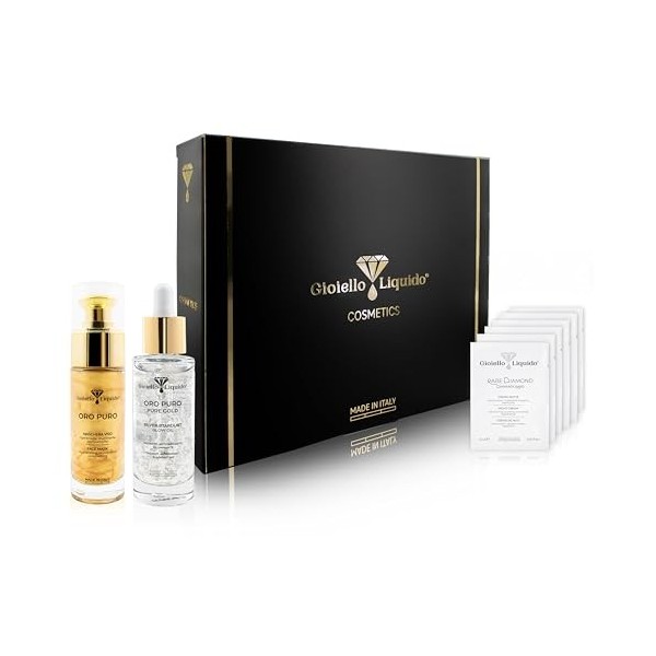 Coffret Cadeau – 1 masque facial avec or colloïdal et acide hyaluronique + 1 huile pour visage avec argent pur et huiles conc